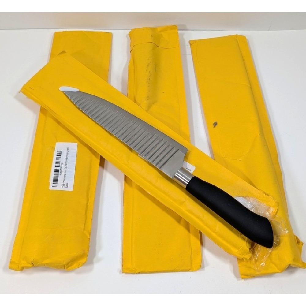SSGP Professional Chef Knife 8 Inch Ribbed Stainless Steel Blade Black Handle